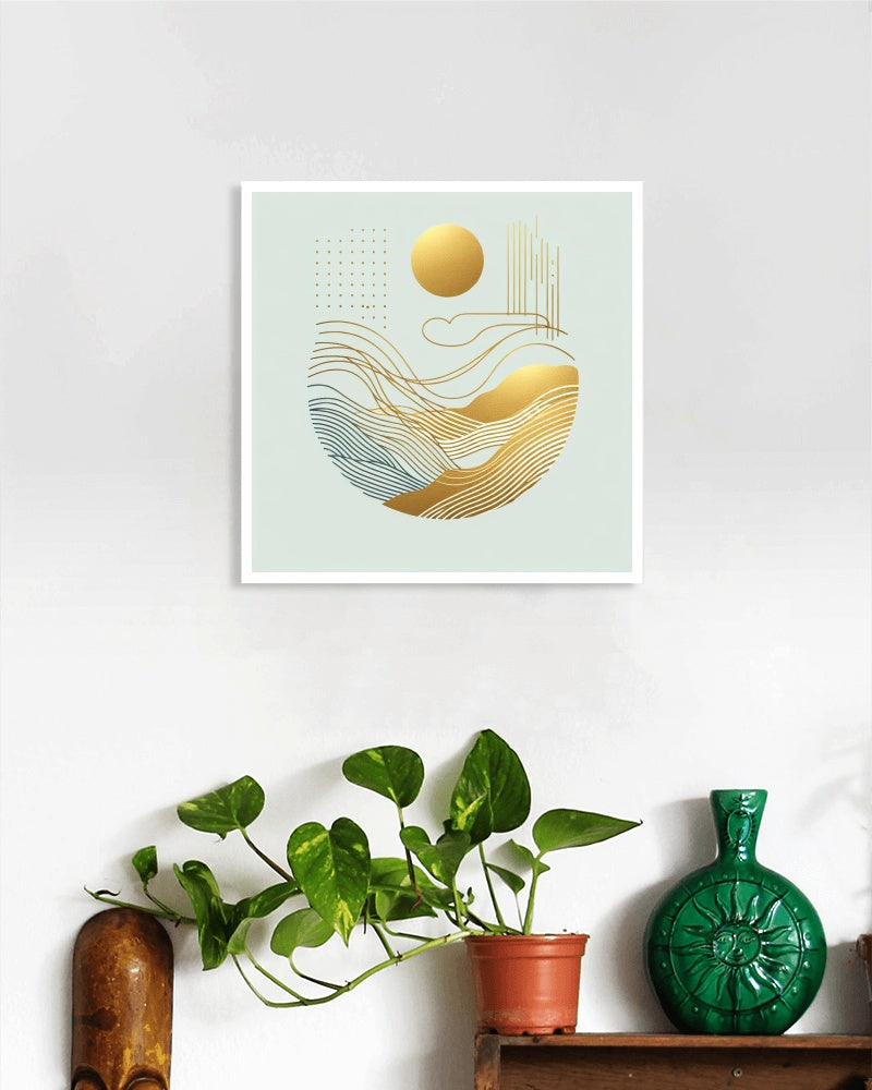 Golden Serenity: Minimalistic Modern Abstract Art