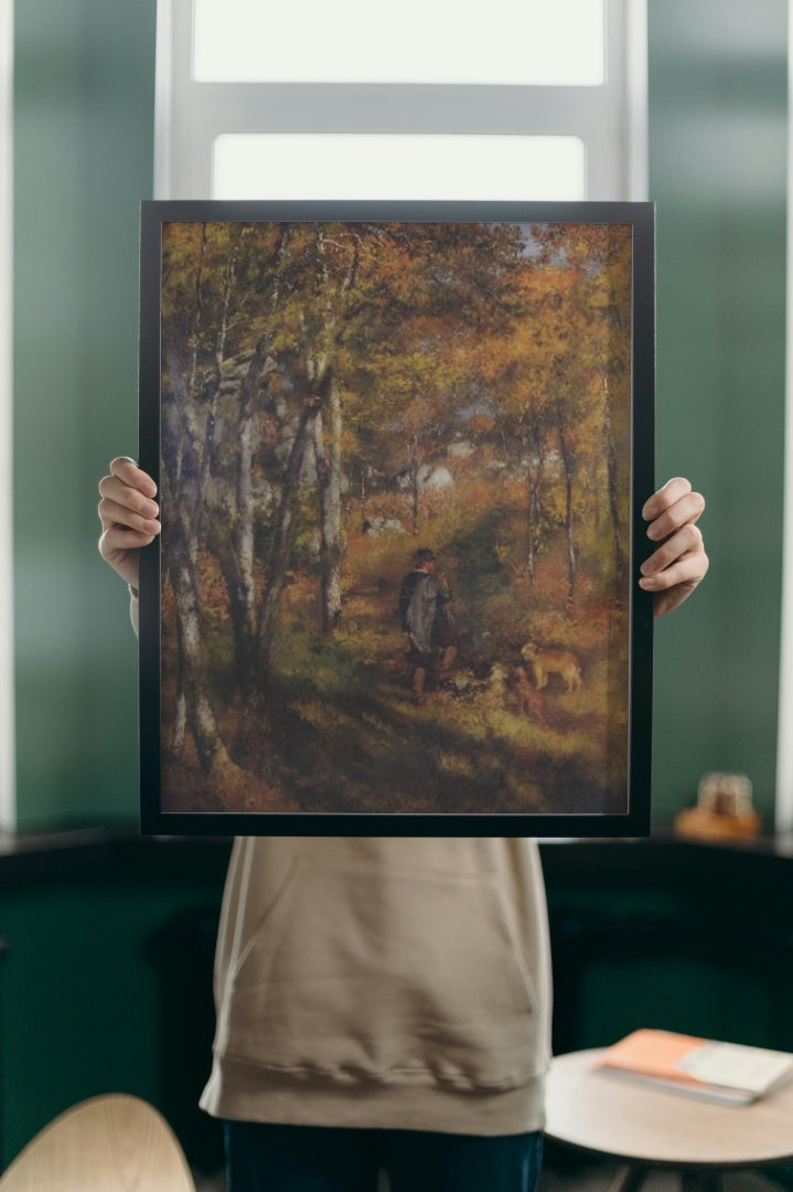 The Painter Jules Le Coeur Walking His Dogs in the Forest of Fontainebleau by Pierre-Auguste Renoir Realism Art dated 1866