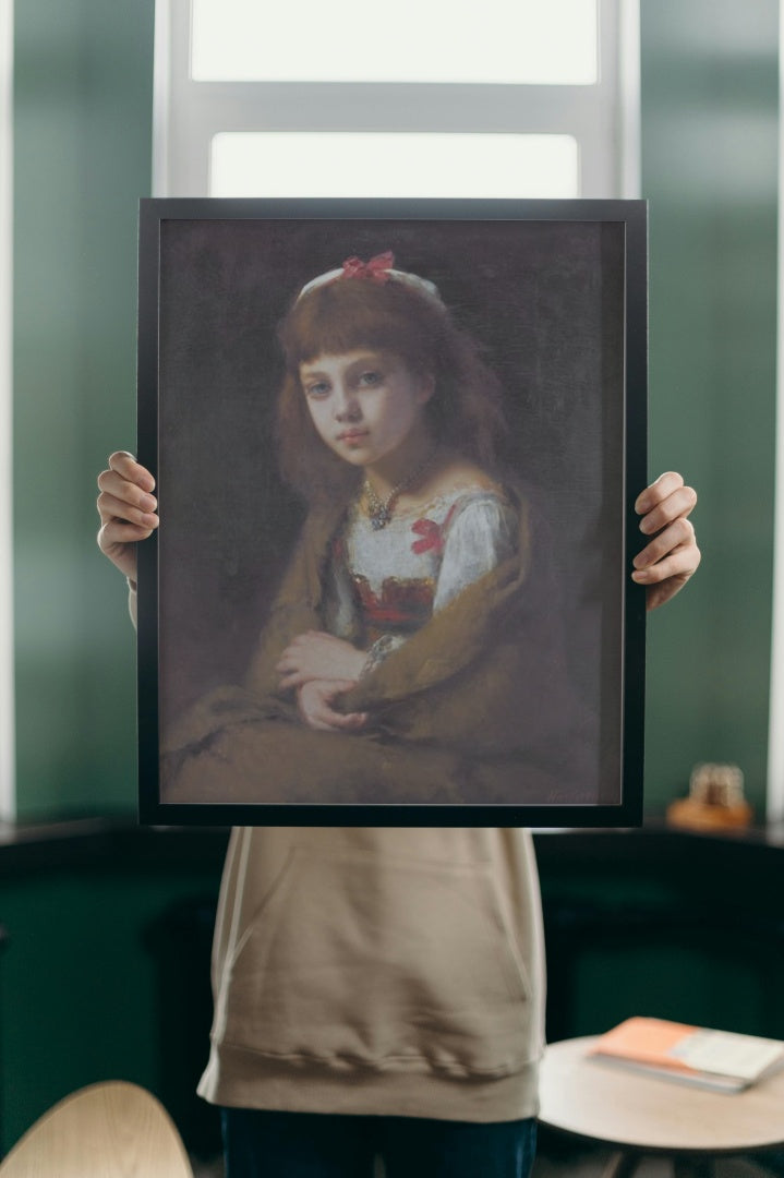 Young girl with a pearl necklace by Alexei Harlamoff Naturalism Art dated 1881