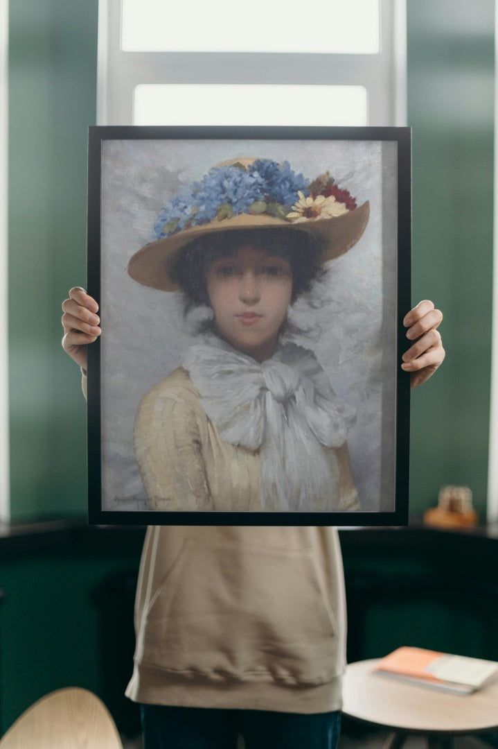 Woman in White Dress and Straw Hat by Charles Sprague Pearce Impressionism Art dated 1880