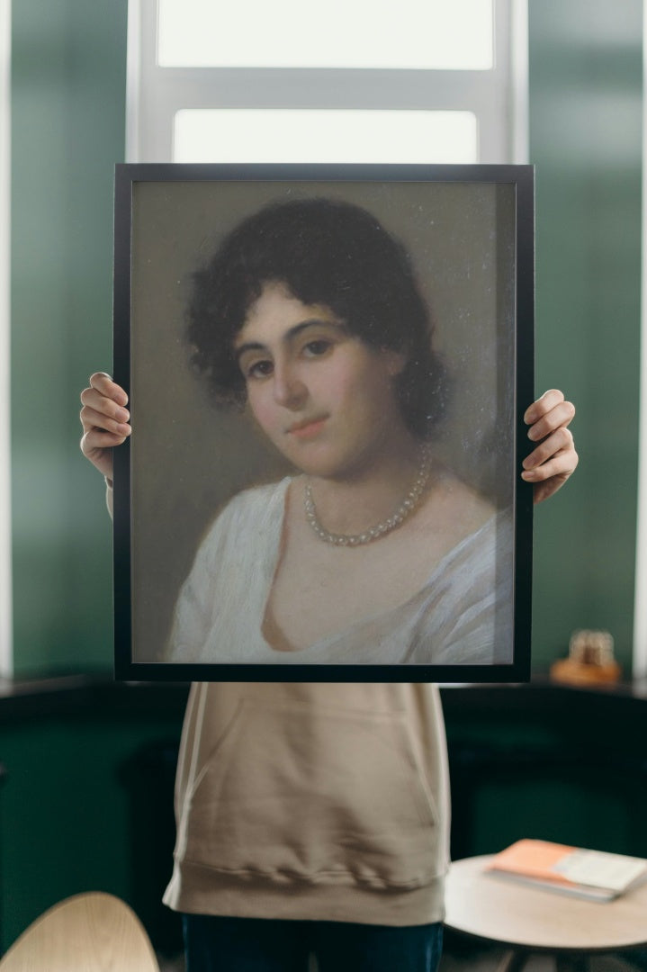 Young woman with pearl necklace by Vittorio Tessari Naturalism Art dated 1891