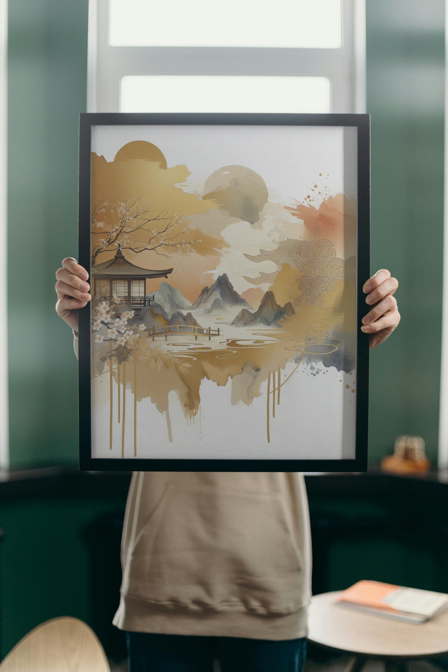 Aureate Nalin Radiance: Modern Japanese Watercolor Art