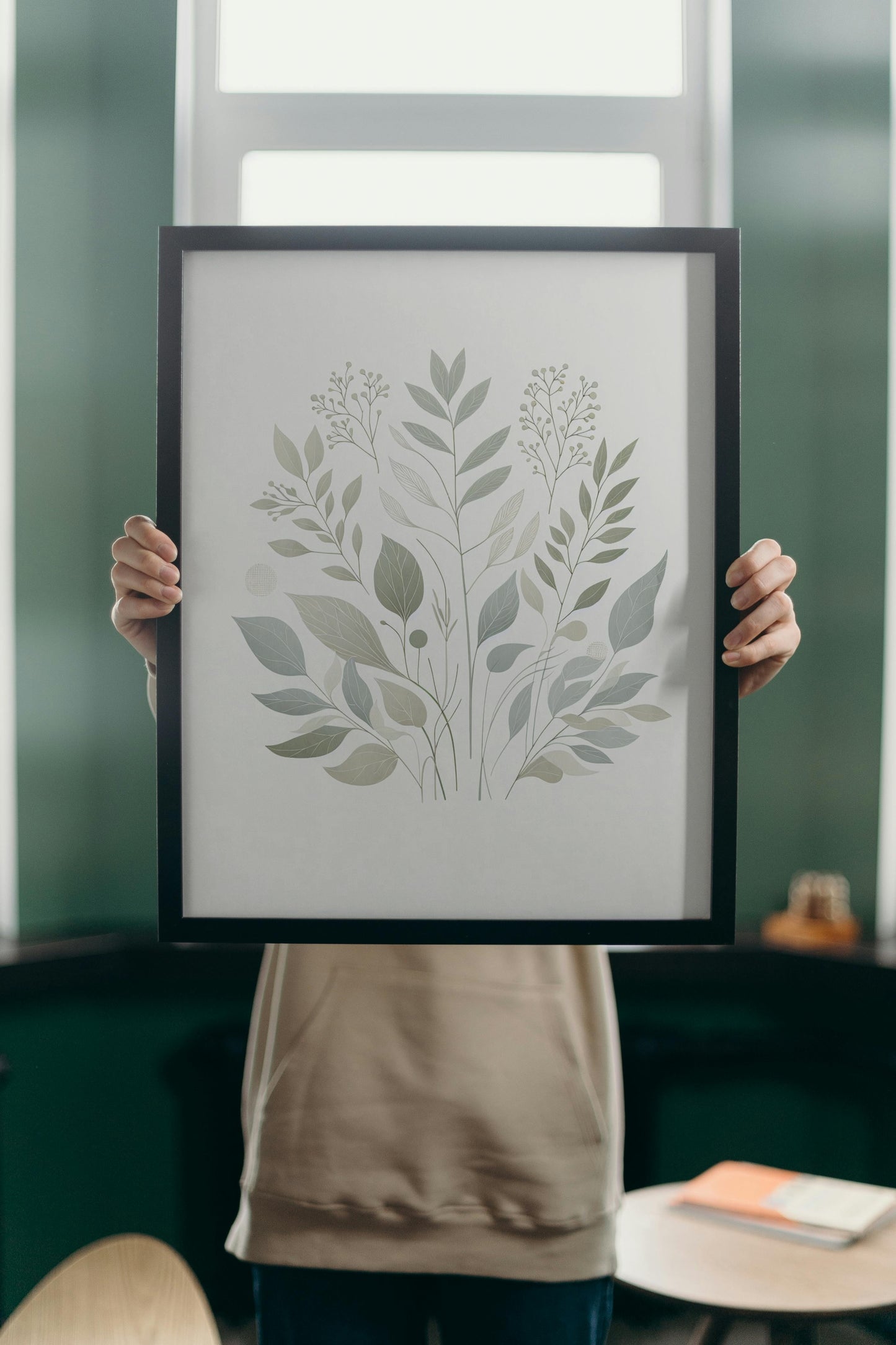 Verdant Aarunya Botanical Art: Modern Watercolor Sage and Off-White Organic Elements