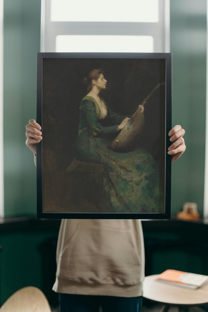 Lady with a Lute by Thomas Dewing Realism Art dated 1886