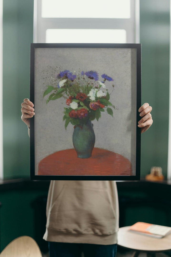 Vase of Flowers on a Red Tablecloth by Odilon Redon Realism Art dated 1900