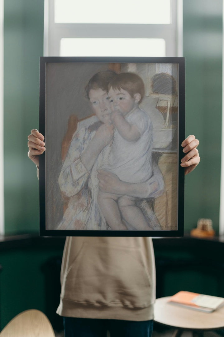 Woman&#160;and&#160;child&#160;in front of&#160;a&#160;shelf&#160;which&#160;are&#160;placed&#160;a jug&#160;and basin by Mary Cassatt Impressionism Art dated 1889