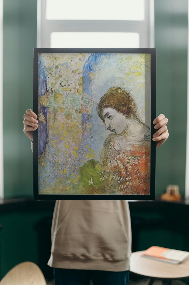 Woman with Pillar of Flowers by Odilon Redon Symbolism Art dated 1903