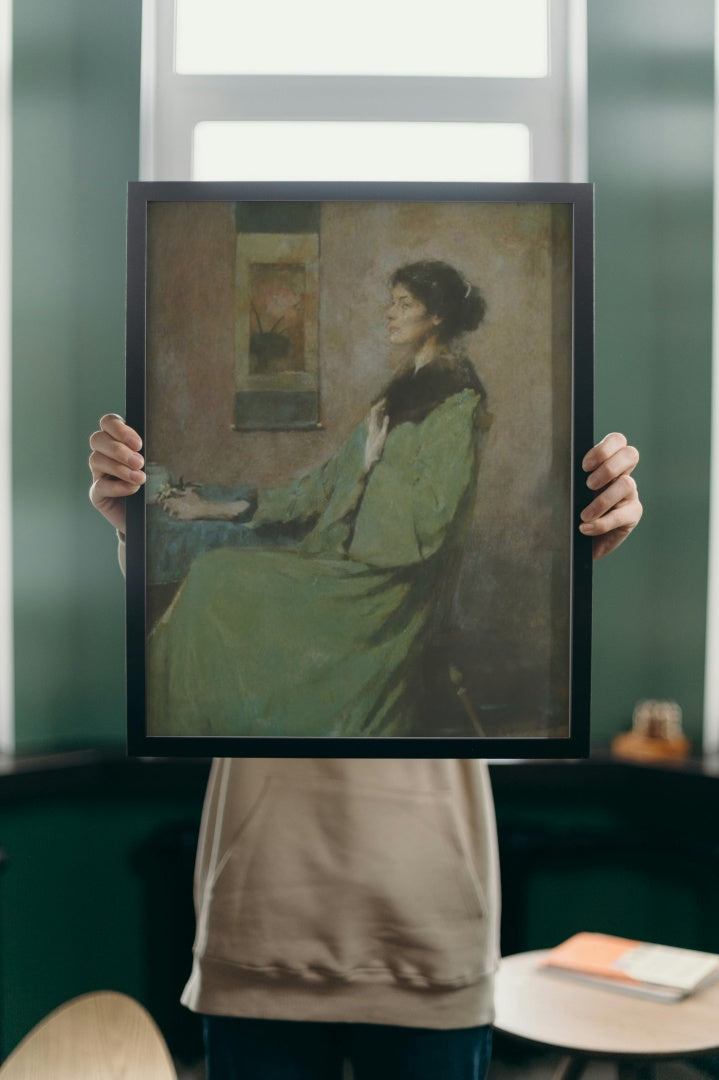 Portrait of a Lady Holding a Rose by Thomas Dewing Tonalism Art dated 1912