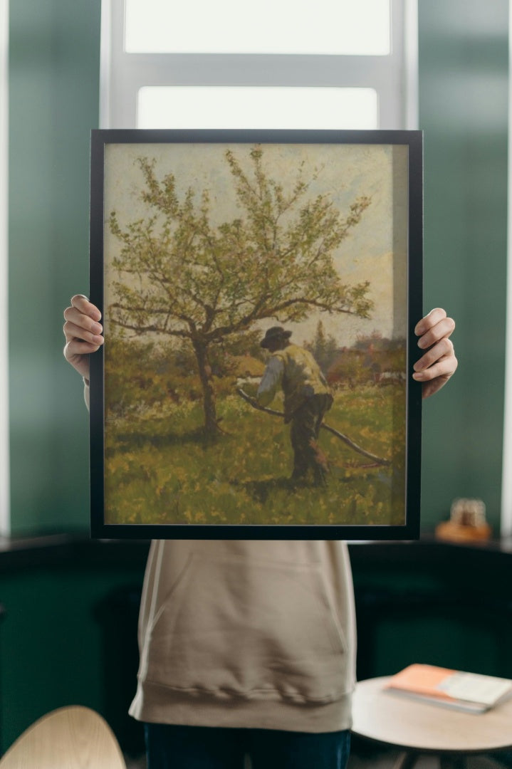 A Man Scything in an Orchard by James Charles Impressionism Art