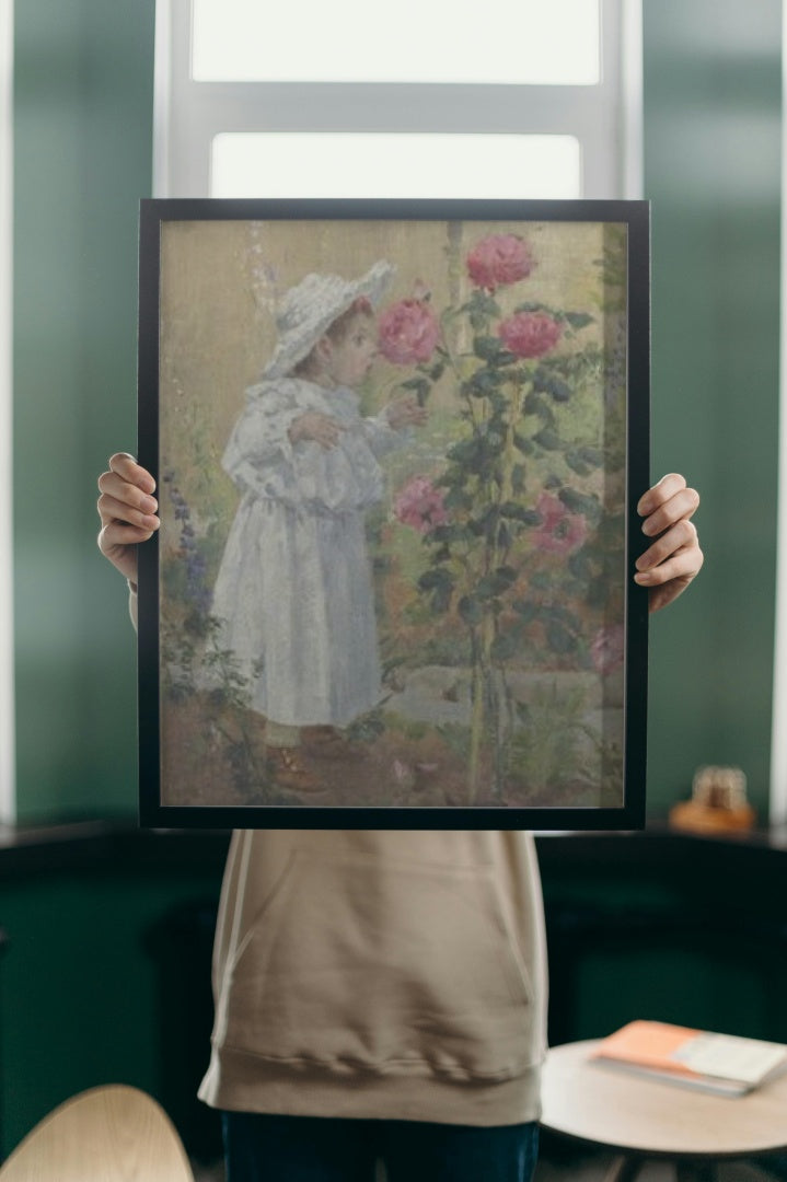 Girl among the roses by Niccolo Cannicci Realism Art dated 1891