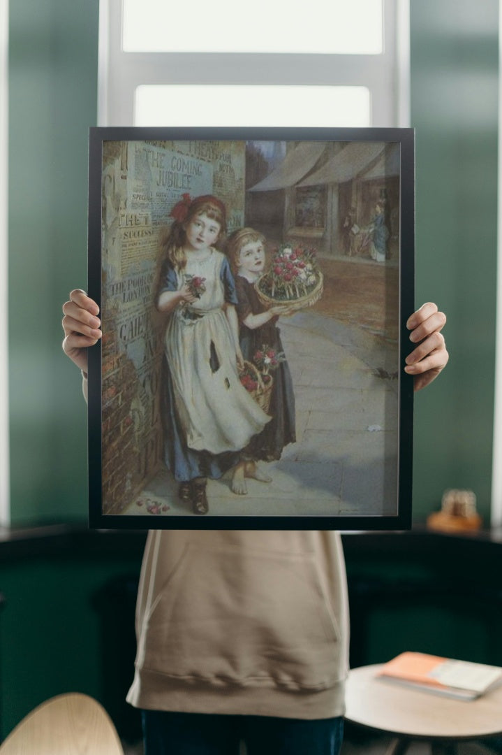 Little Flower Sellers by Augustus Edwin Mulready Naturalism Art dated 1887