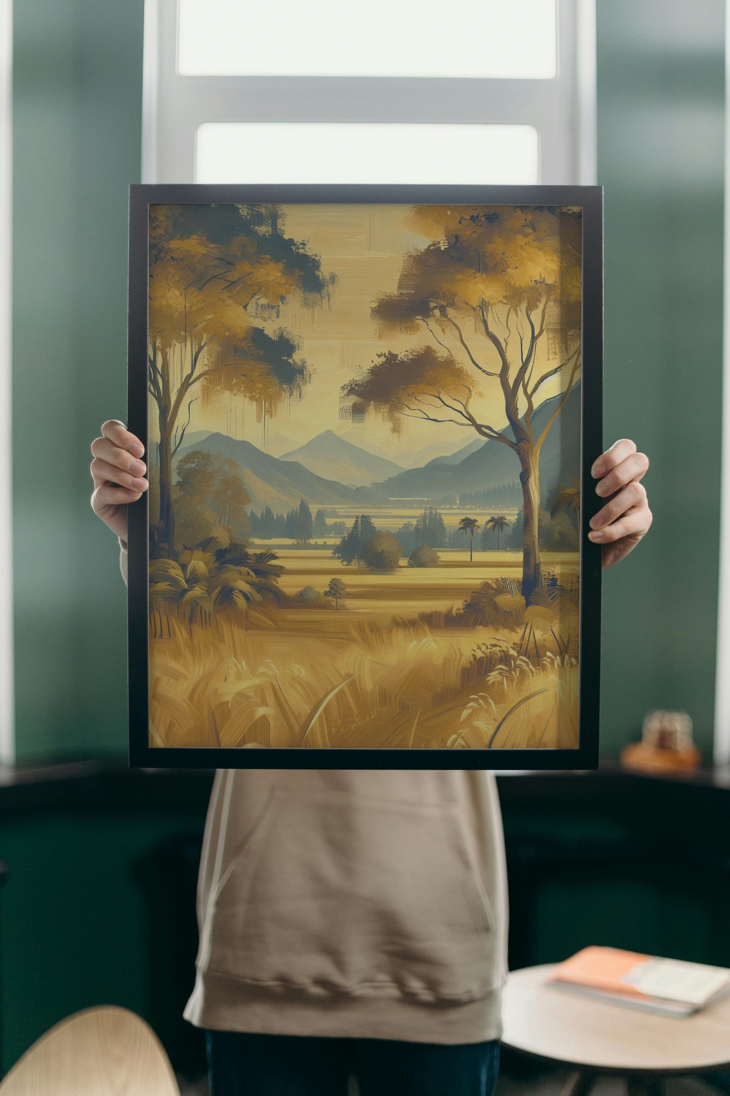 Aureate Pristinam Vistas: Serene Golden Landscape Oilpainting