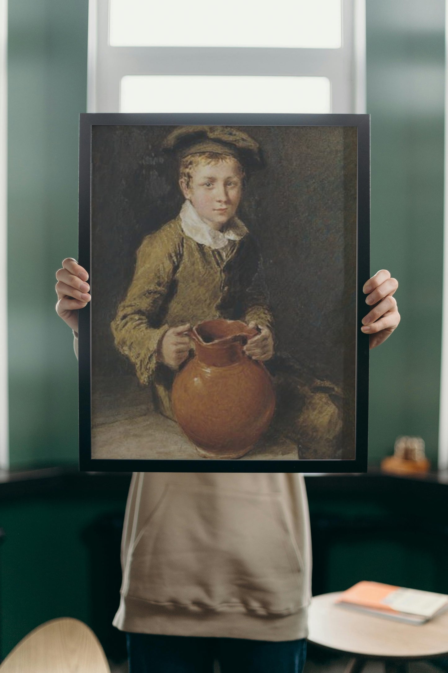 A boy seated on a bench with a pitcher by William Henry Hunt Naturalism Art dated 1839