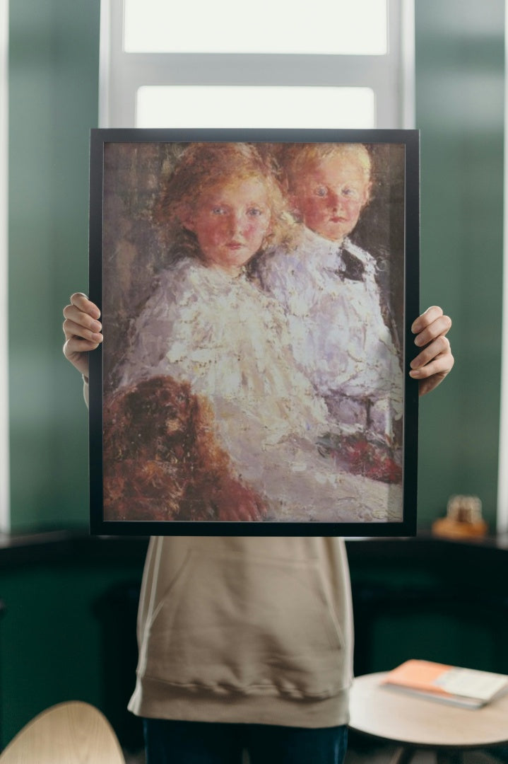 Portrait of Elizabeth and Charles Hedworth Williamson with their dog by Antonio Mancini Verism Art dated 1907