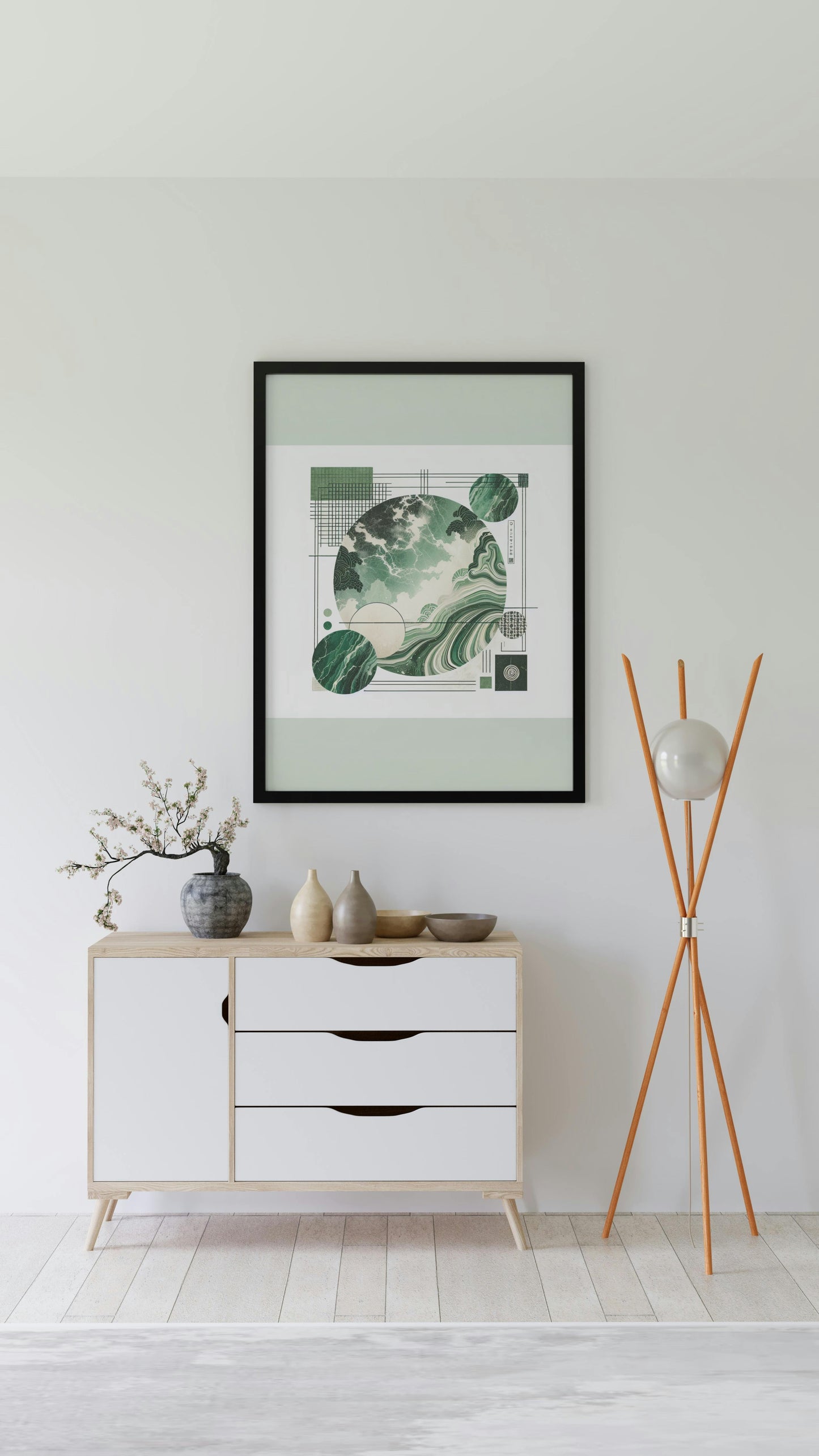 Verdantis Nihonensis: Lush Green Marble Japanese Watercolor