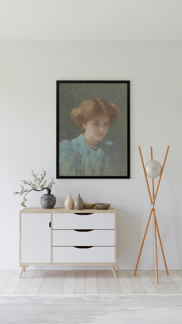 Blue and Gold: Portrait of Dorothy Sutherland by Jane Sutherland Impressionism Art dated 1908