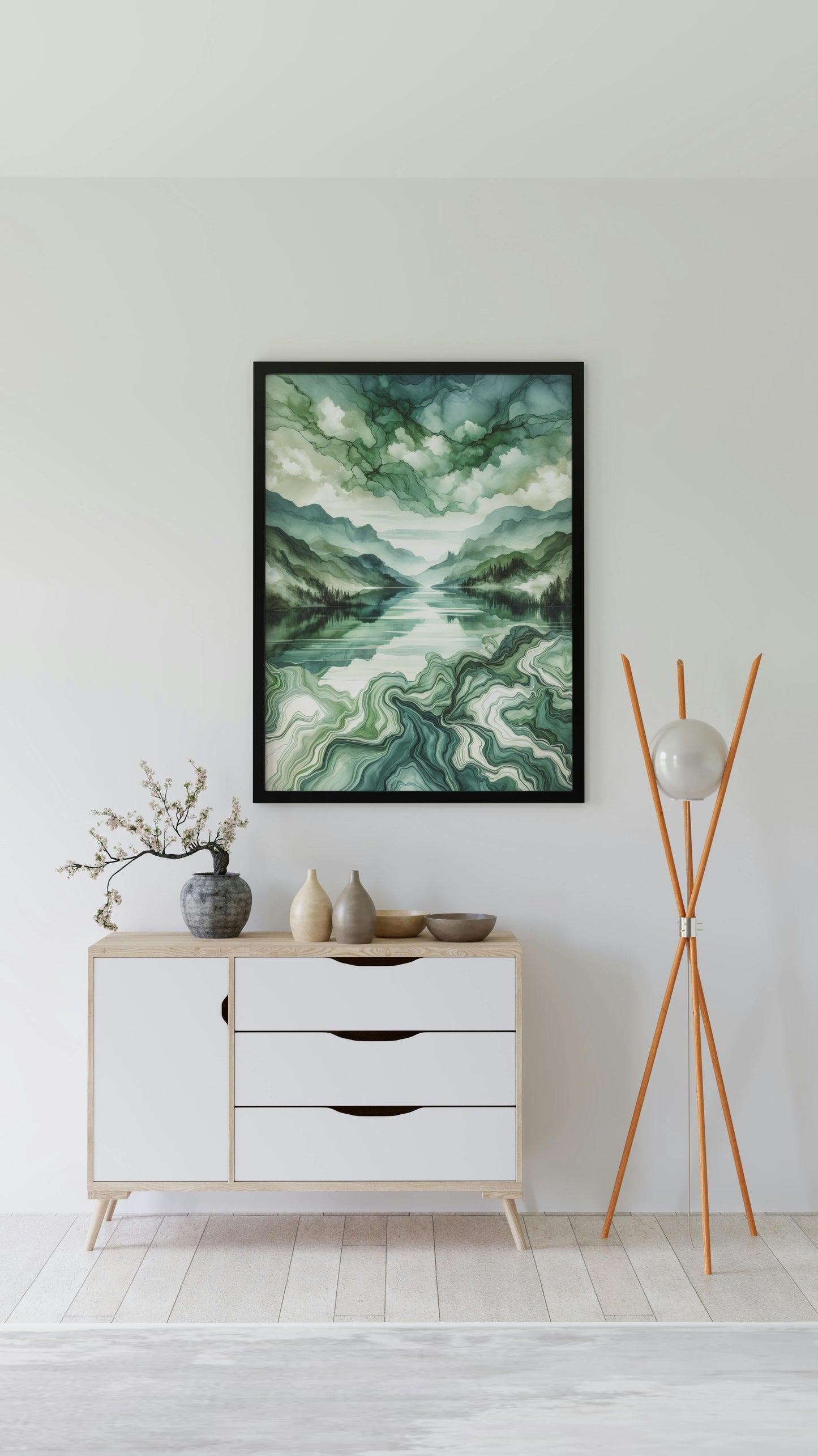 Verdant Atrinika Panorama: Opulent Modern Watercolor Landscape Art