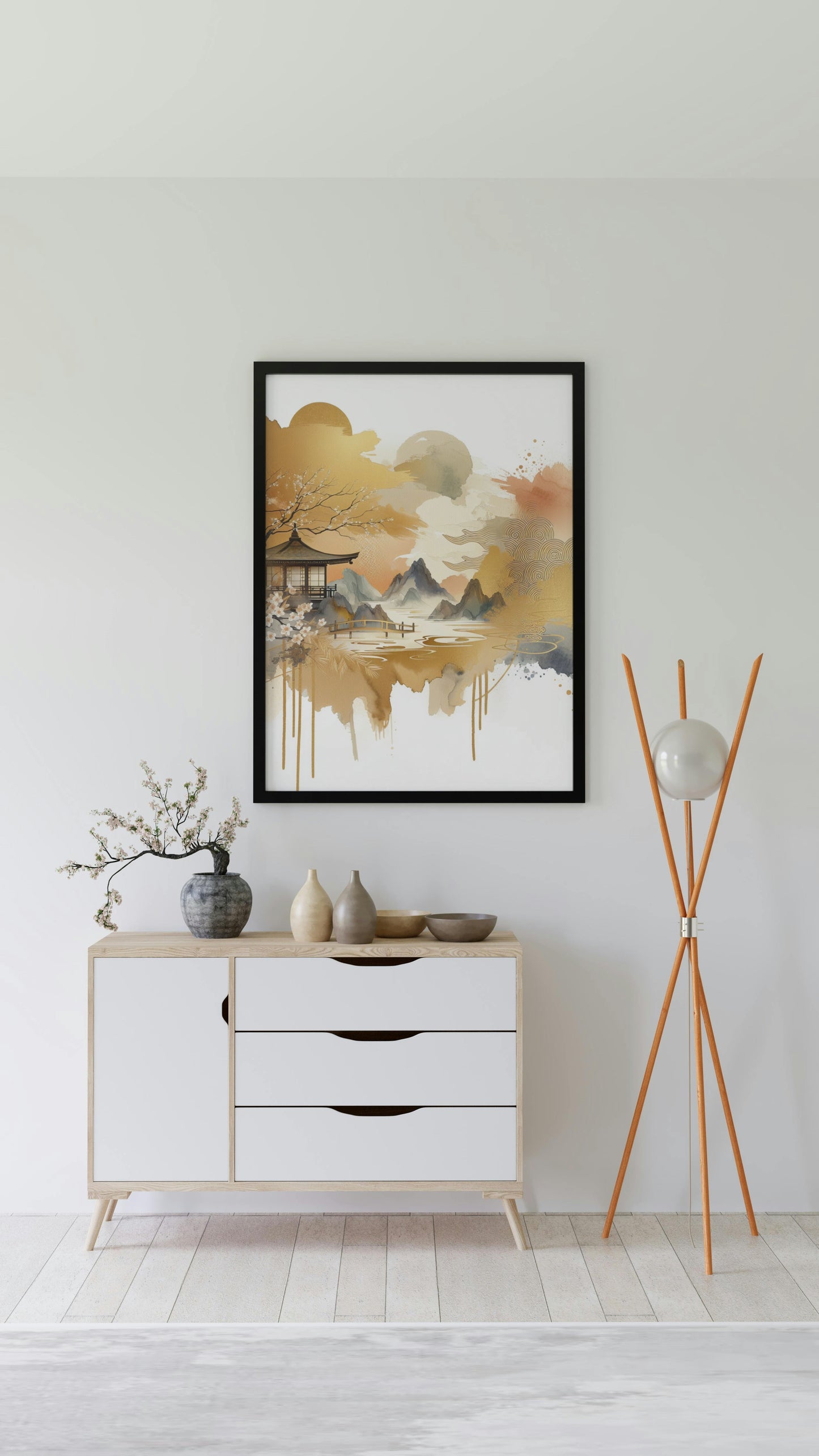 Aureate Nalin Radiance: Modern Japanese Watercolor Art