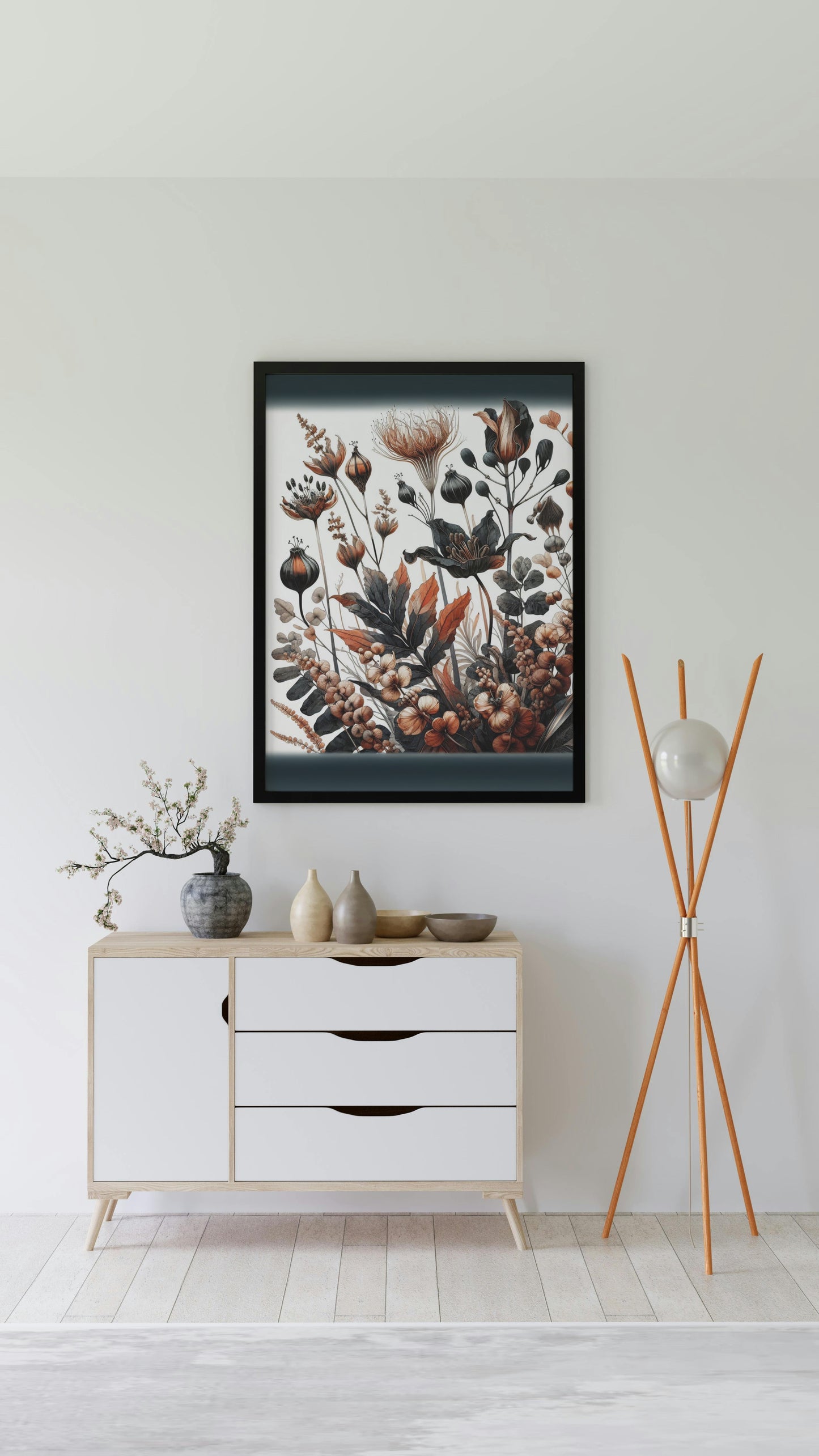 Vividus Flora Noir: Modern Botanical Watercolor Art