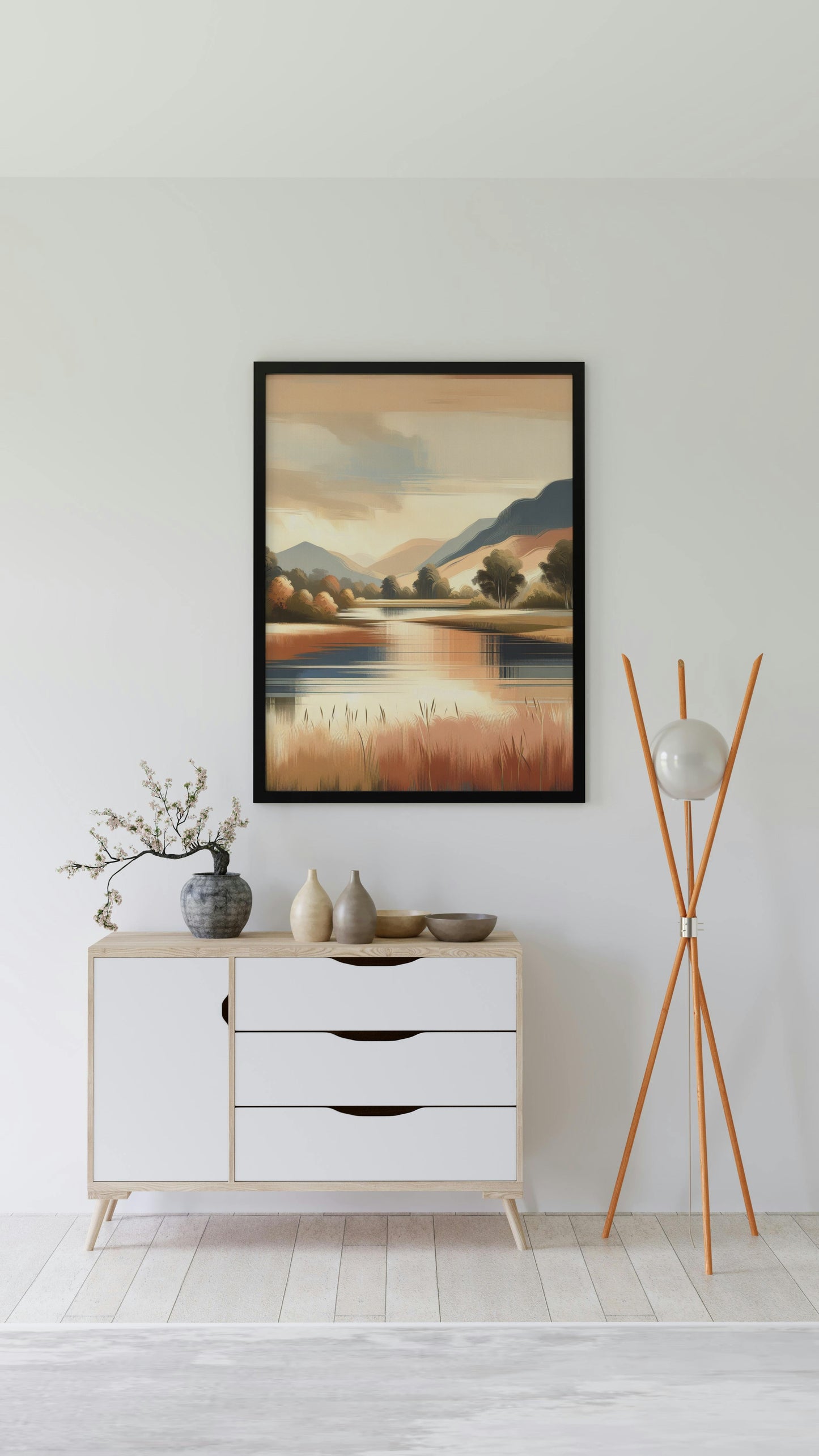 Pristinum Navitas Landscape: Serene Beige, Navy & Slight Orange Vista