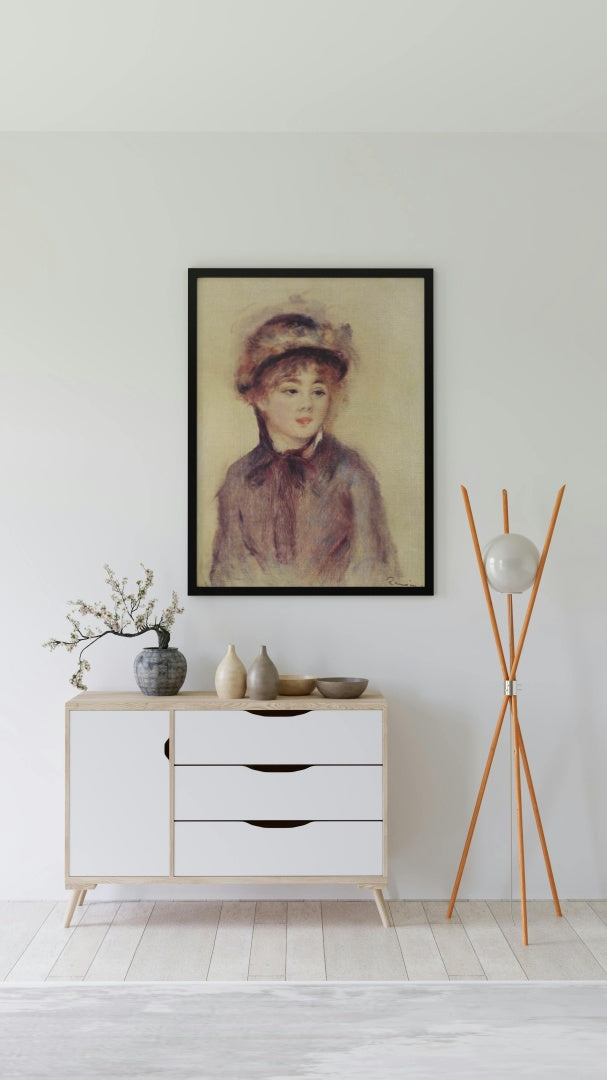 Bust of a Woman Wearing a Hat by Pierre-Auguste Renoir Impressionism Art dated 1881