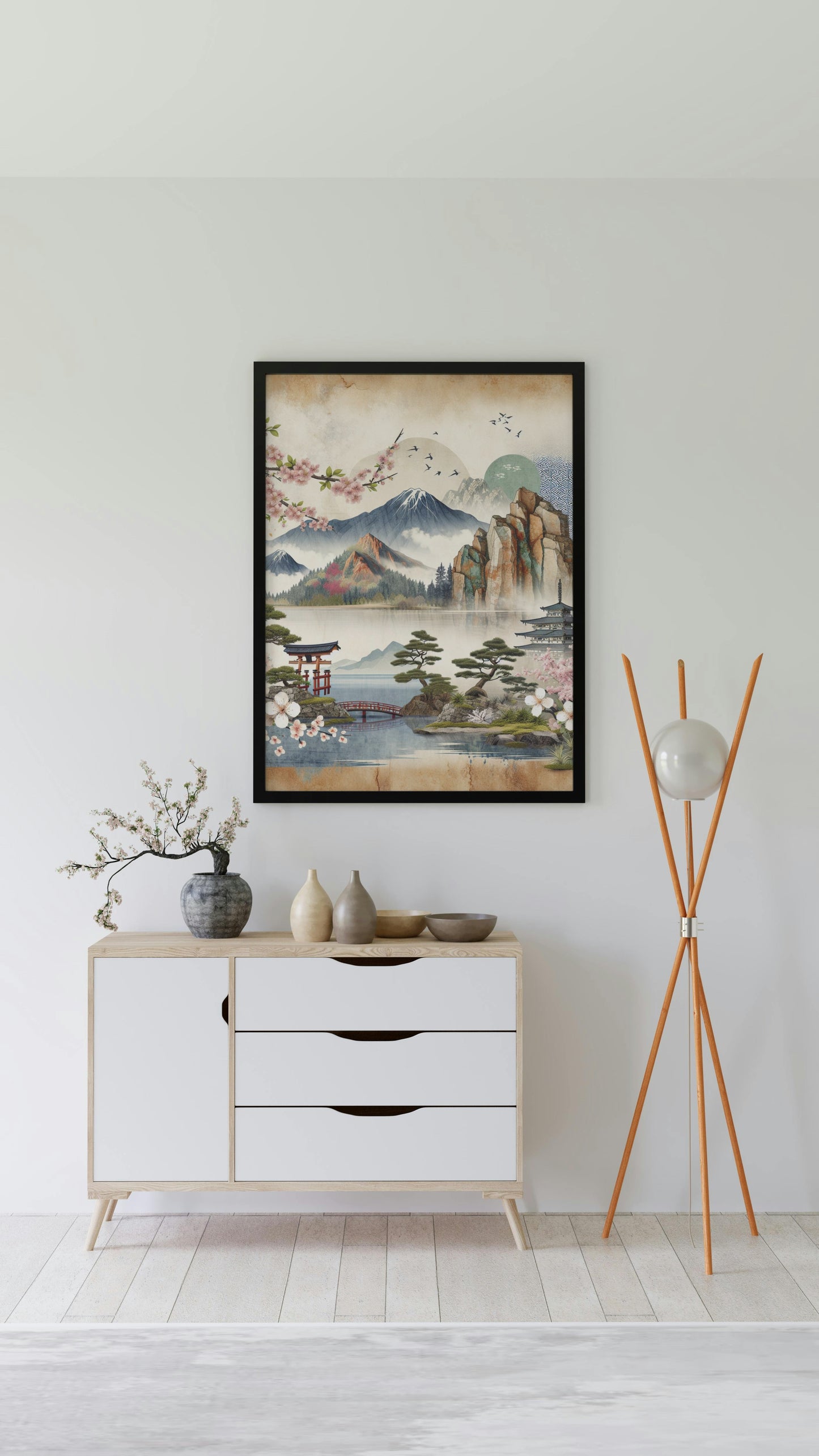 Seraphic Ananda Watercolor: Modern Japanese Art with Natural Sandstone Texture