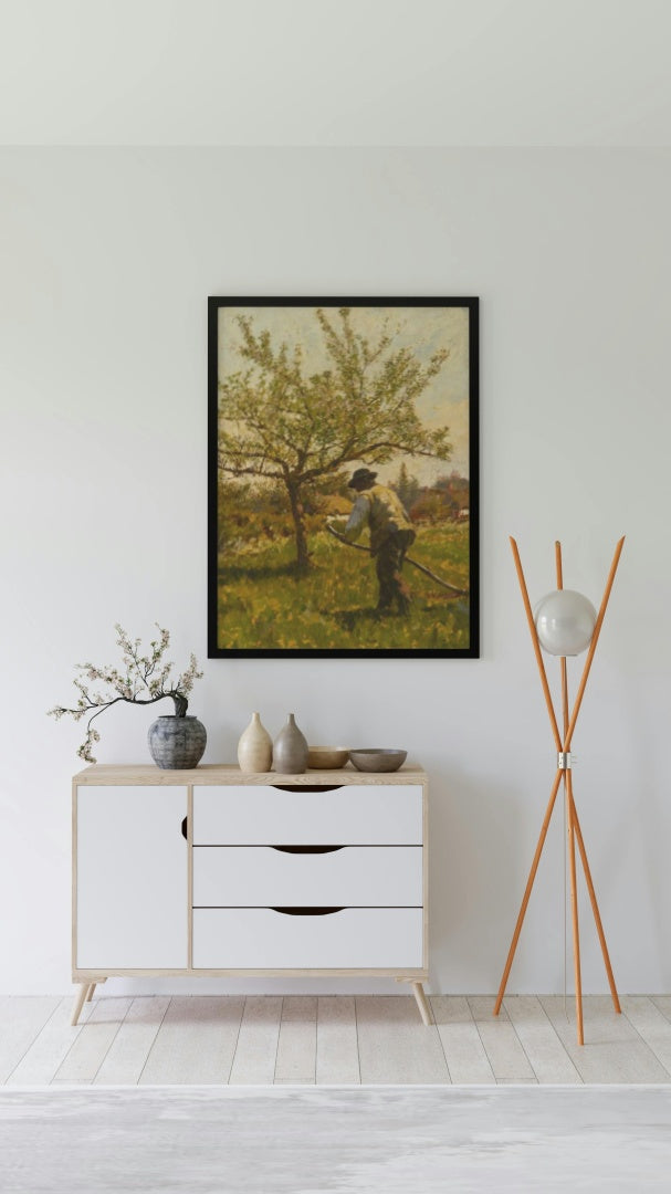 A Man Scything in an Orchard by James Charles Impressionism Art