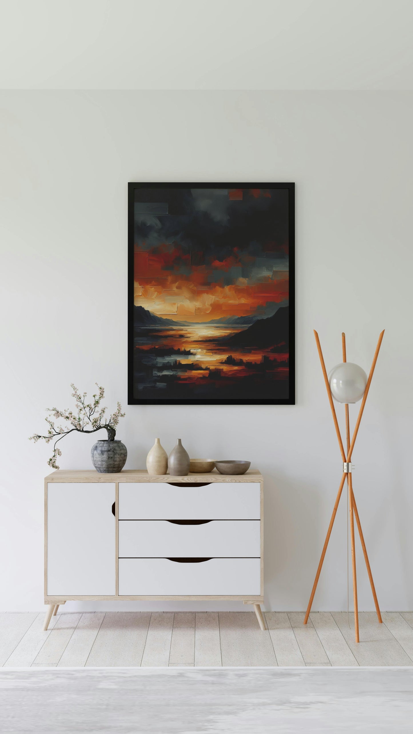 Aurantiaco Noctis Vastitas - Enigmatic Deep Orange Black Landscape Oilpainting Art