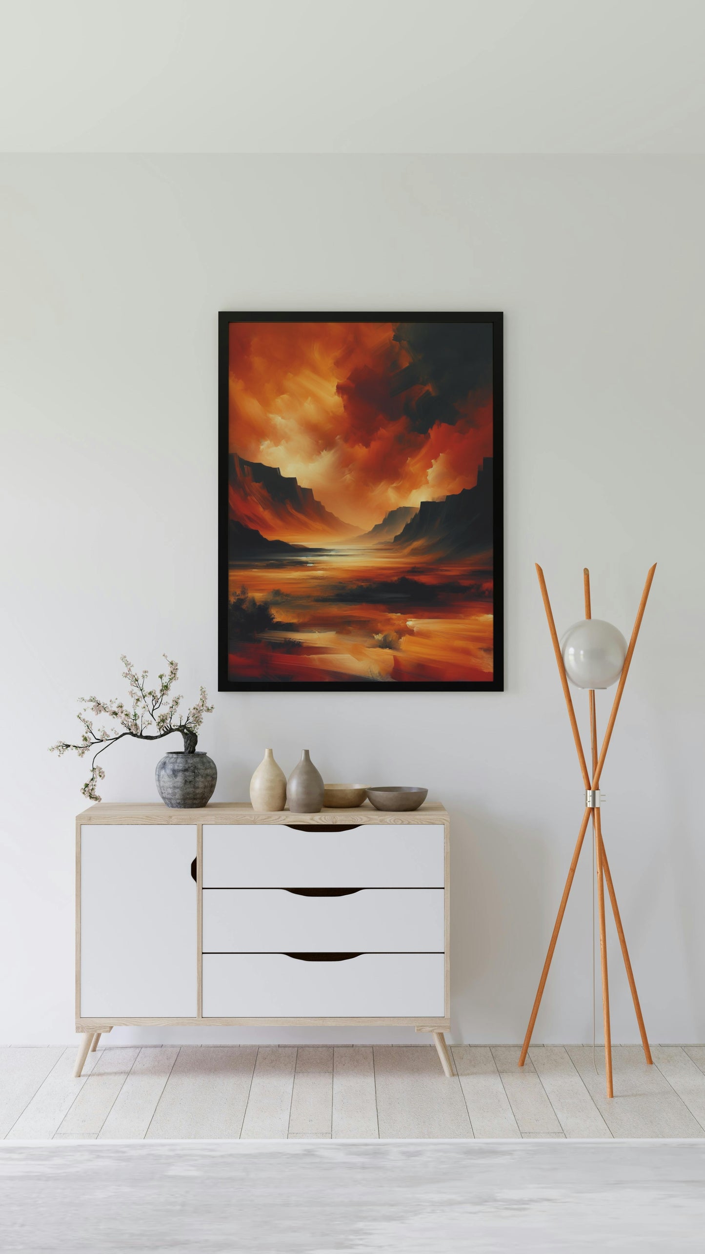 Aurantiaco Nigrum Vastitas - Captivating Orange and Black Landscape Oil Painting