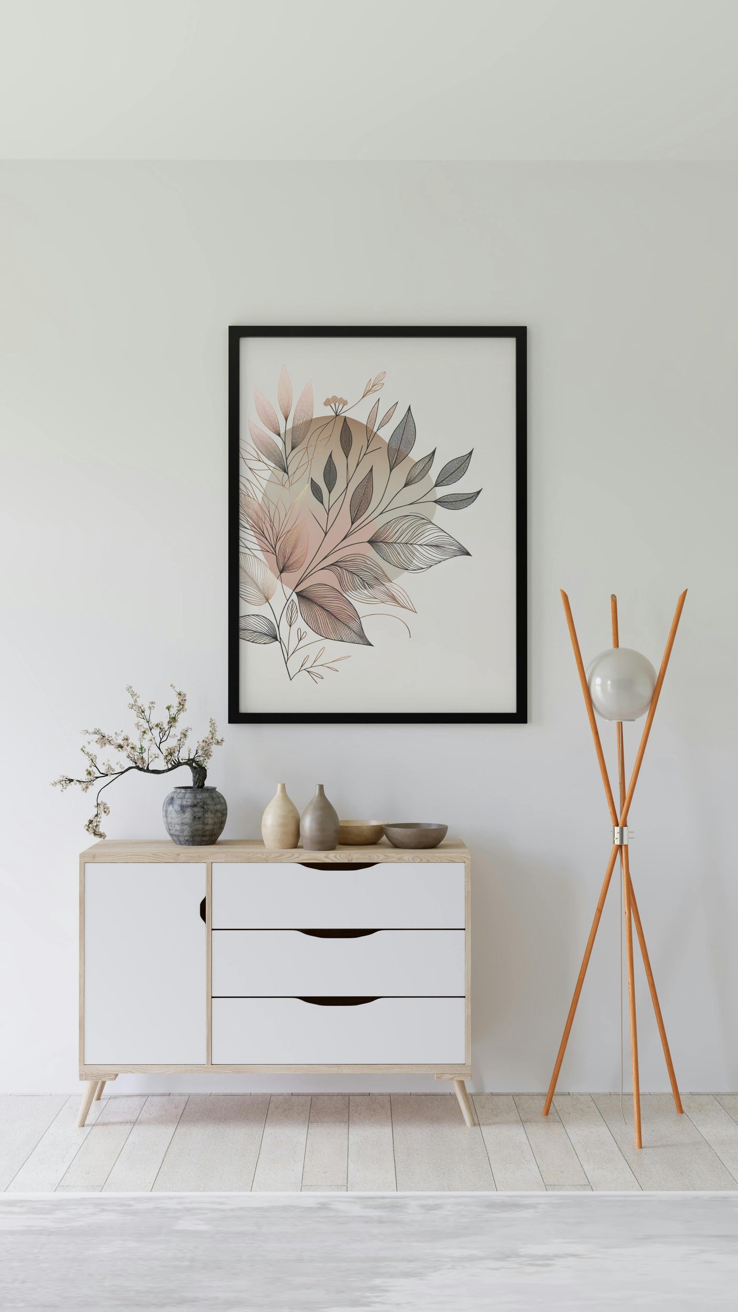 Floralis Subtilis Elegans: Modern Pink and Gold Botanical Line Art