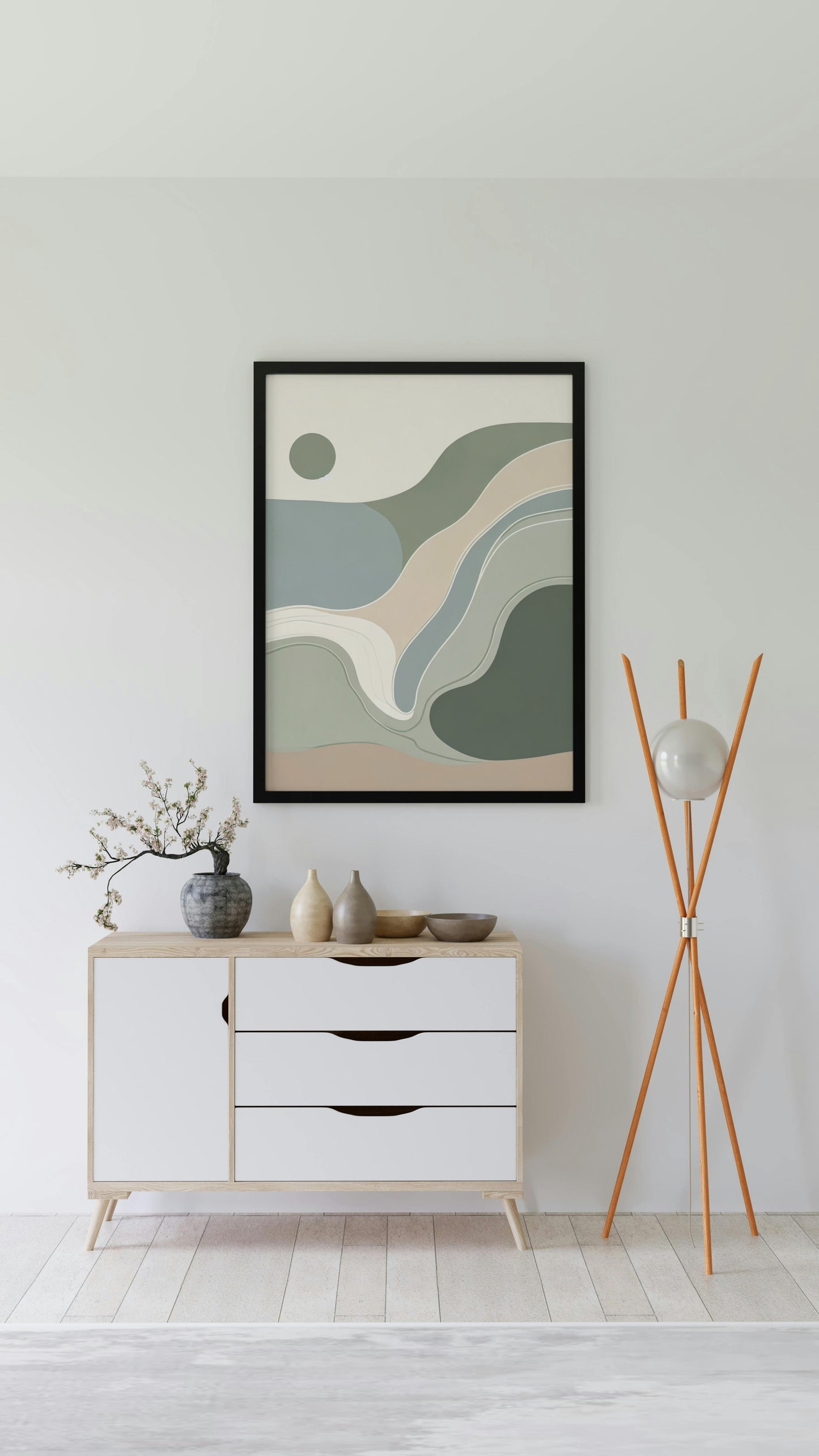 Aetheris Serenus Abstractus: Sublime Sage and Off-White Artwork