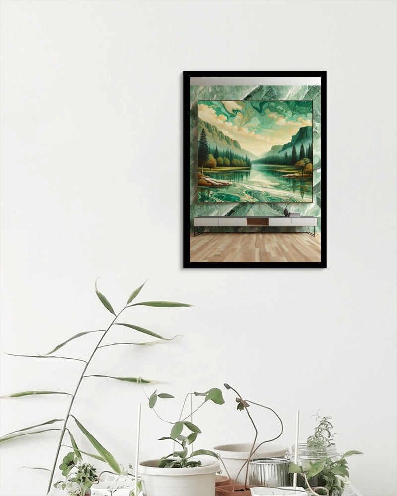 Verdant Prasinus Vista: A Tranquil Landscape Oil Painting