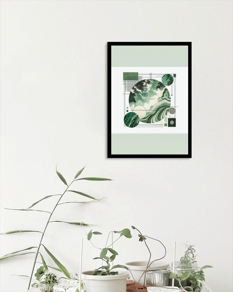 Verdantis Nihonensis: Lush Green Marble Japanese Watercolor