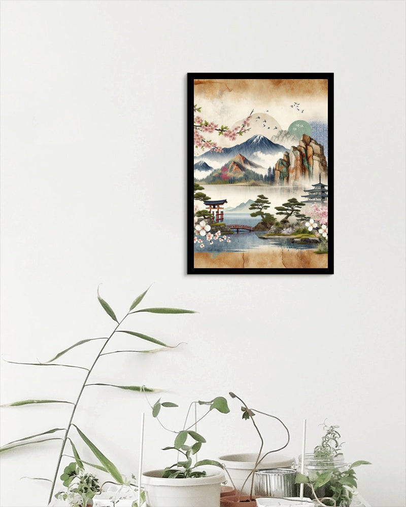 Seraphic Ananda Watercolor: Modern Japanese Art with Natural Sandstone Texture