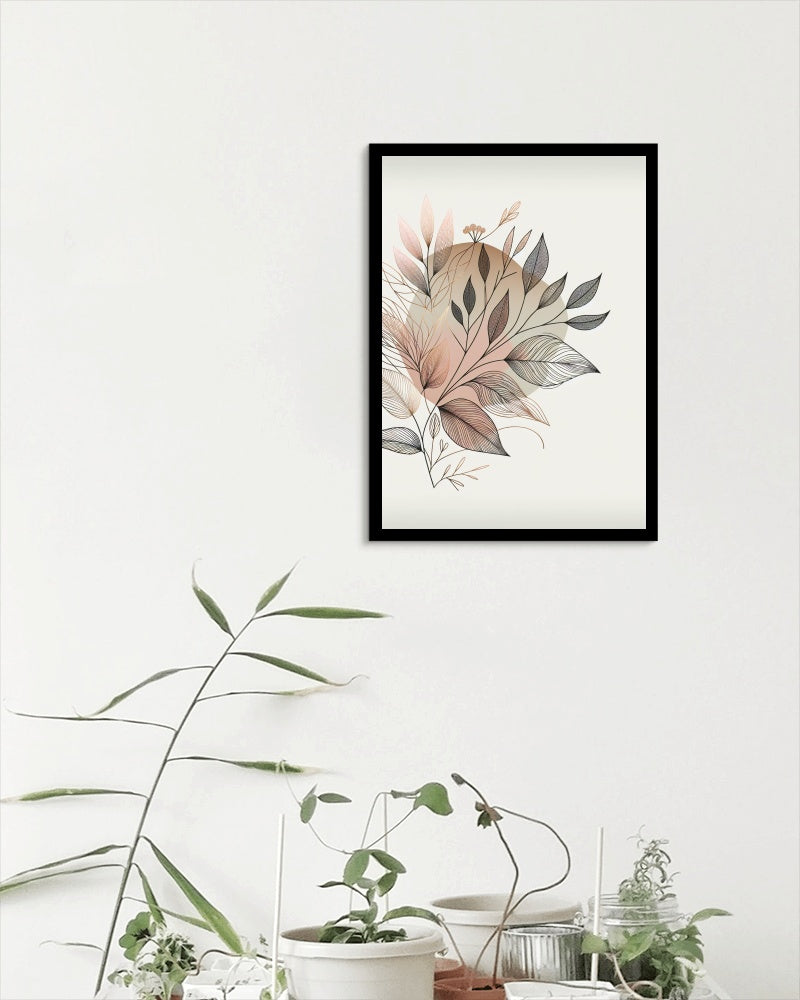 Floralis Subtilis Elegans: Modern Pink and Gold Botanical Line Art