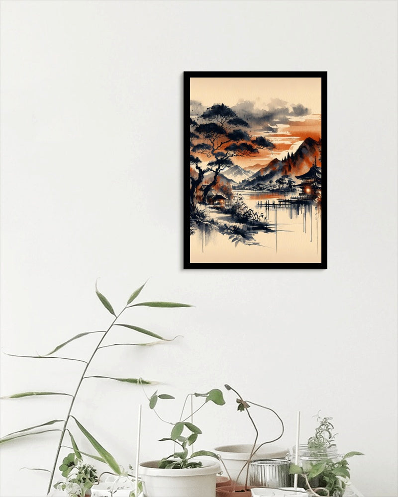 Aurantiaco Nigrum Elysium - Modern Japanese Watercolor Art