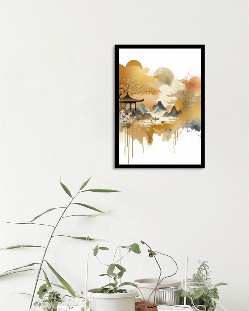 Aureate Nalin Radiance: Modern Japanese Watercolor Art