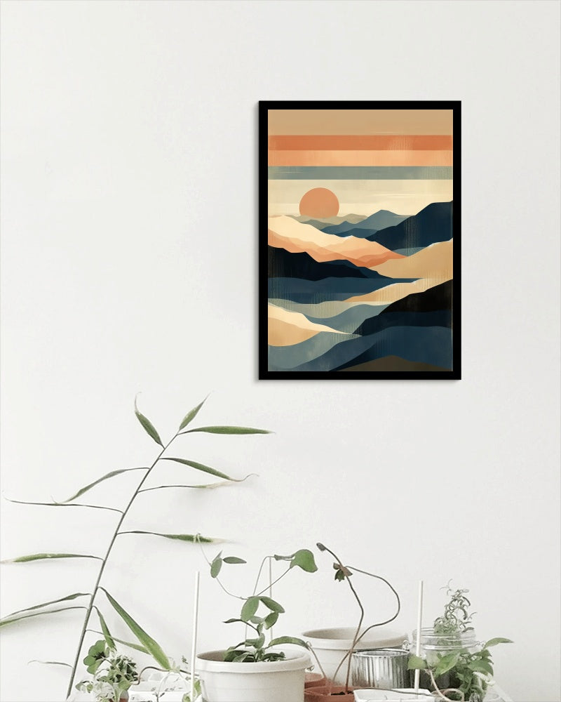 Seraphic Aranya Landscape Oilpainting: Modern Beige, Navy & Orange Hues