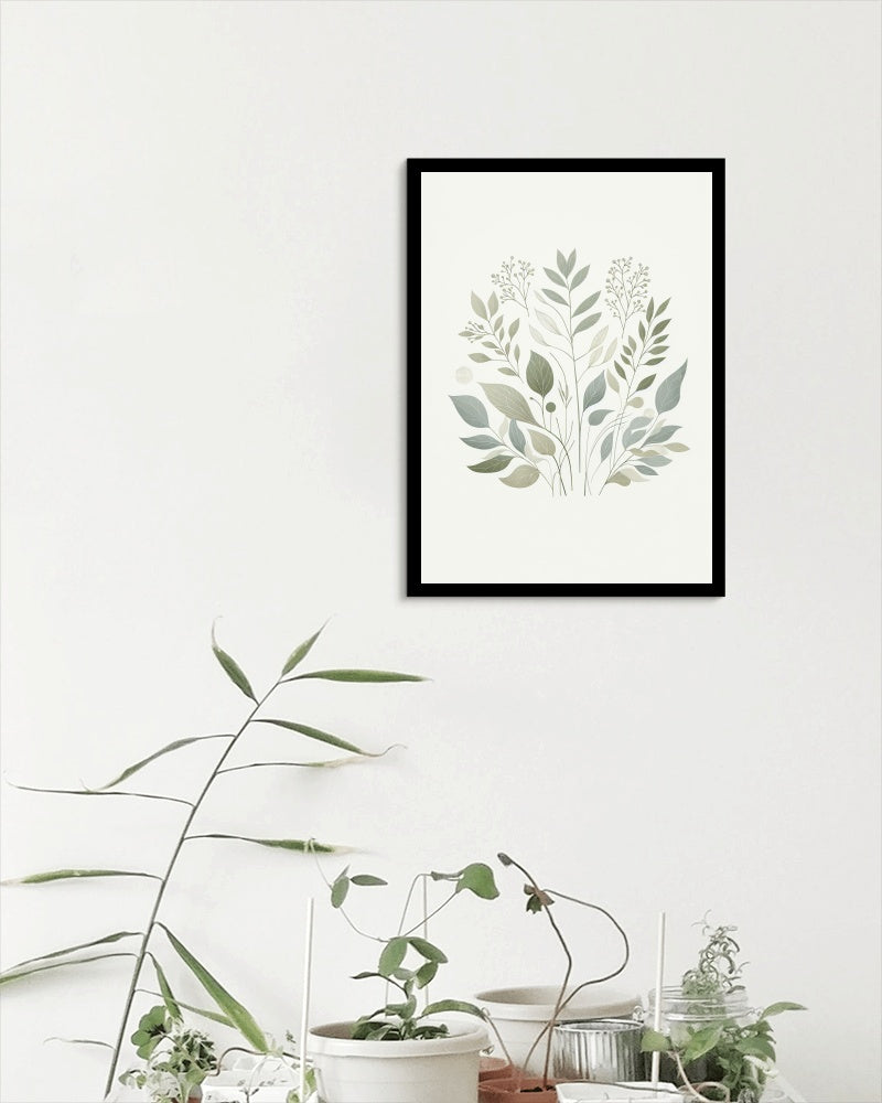 Verdant Aarunya Botanical Art: Modern Watercolor Sage and Off-White Organic Elements