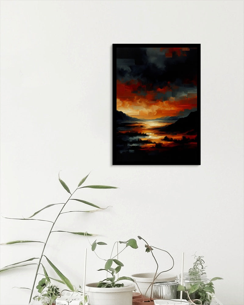 Aurantiaco Noctis Vastitas - Enigmatic Deep Orange Black Landscape Oilpainting Art