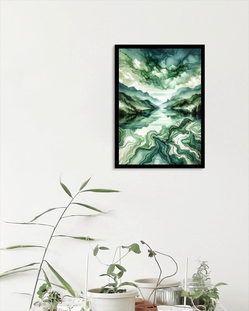 Verdant Atrinika Panorama: Opulent Modern Watercolor Landscape Art