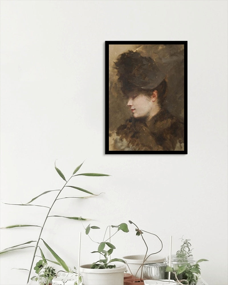 Female head in profile with a small hat by Giuseppe De Nittis Impressionism Art dated 1883