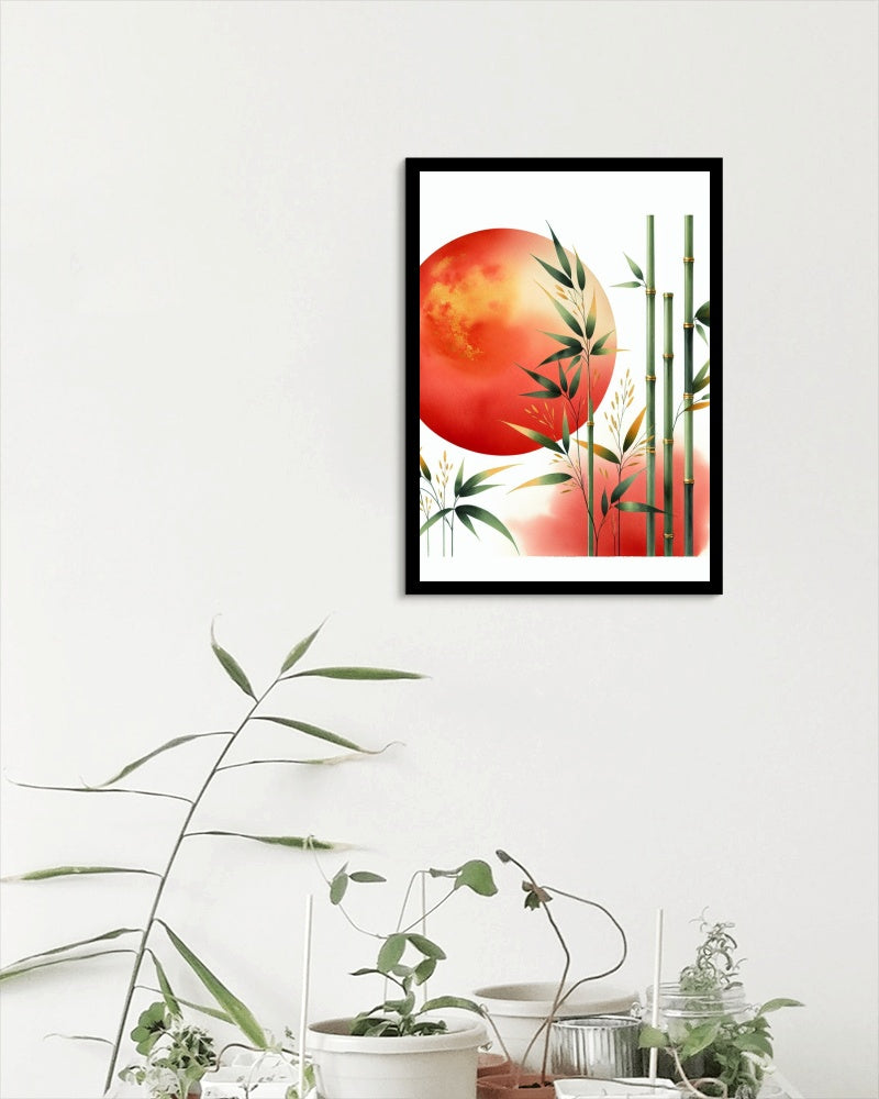 Luminiscent Prajna Japanese Art: Vibrant Surya Bamboo Vista