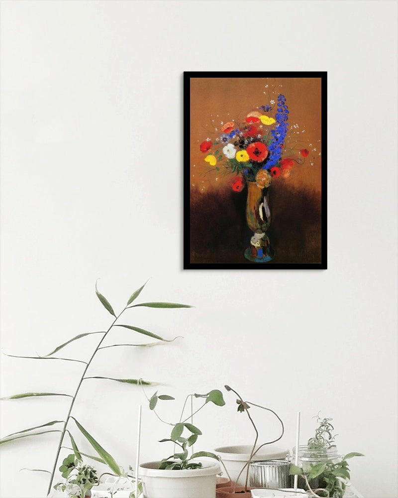 Wild flowers in a Long-necked Vase by Odilon Redon Realism Art dated 1912