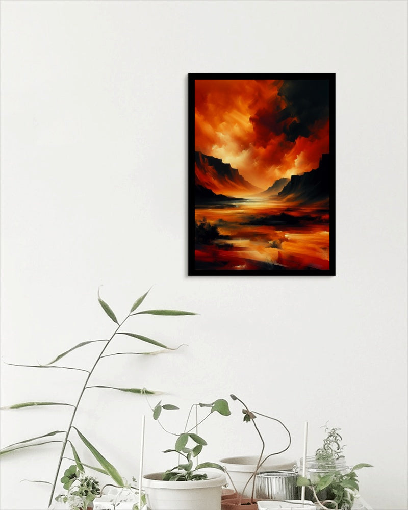 Aurantiaco Nigrum Vastitas - Captivating Orange and Black Landscape Oil Painting