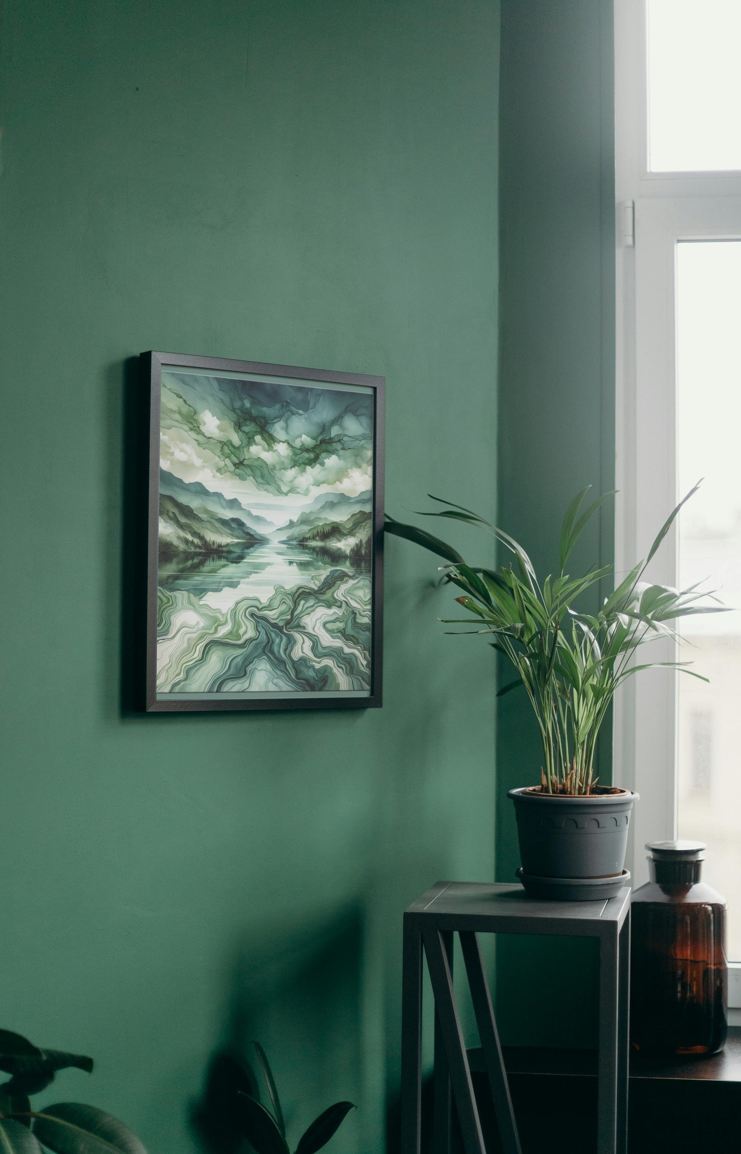 Verdant Atrinika Panorama: Opulent Modern Watercolor Landscape Art