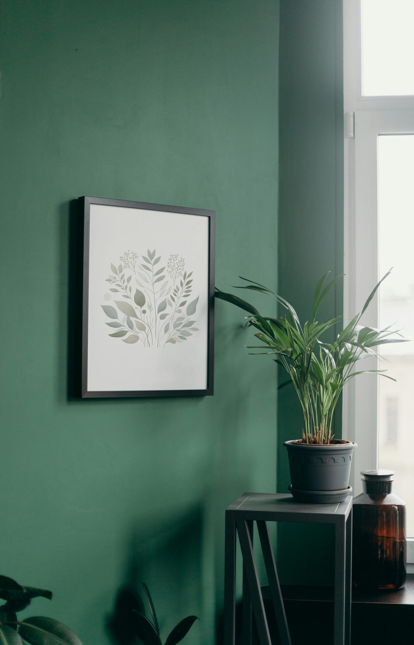 Verdant Aarunya Botanical Art: Modern Watercolor Sage and Off-White Organic Elements