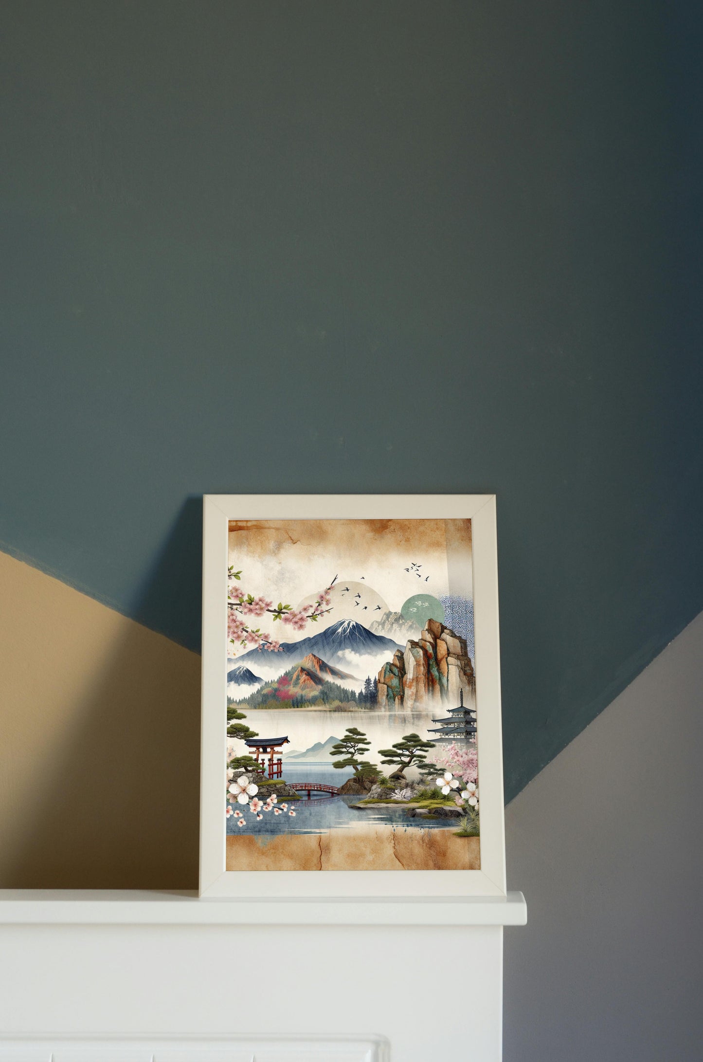 Seraphic Ananda Watercolor: Modern Japanese Art with Natural Sandstone Texture