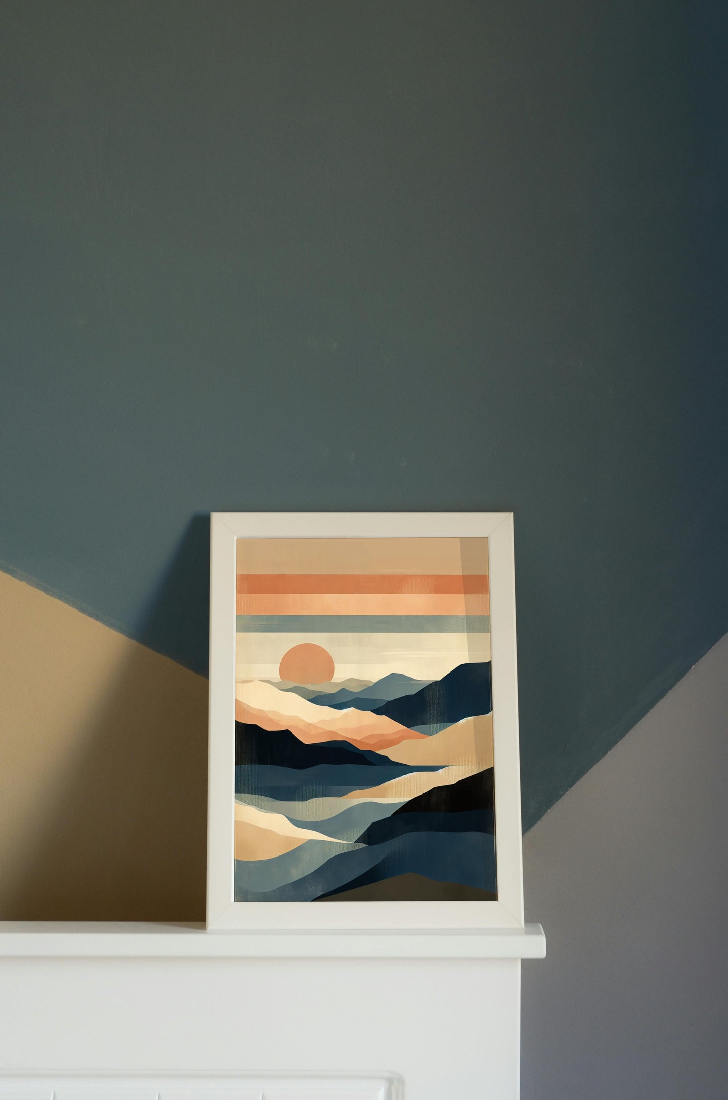 Seraphic Aranya Landscape Oilpainting: Modern Beige, Navy & Orange Hues