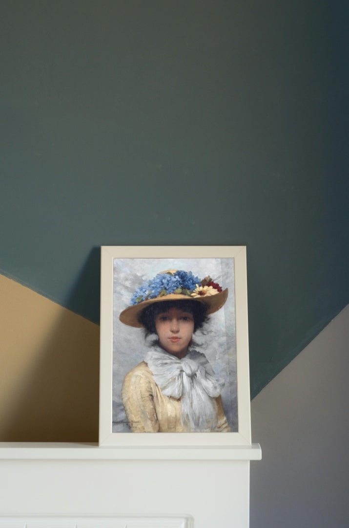 Woman in White Dress and Straw Hat by Charles Sprague Pearce Impressionism Art dated 1880